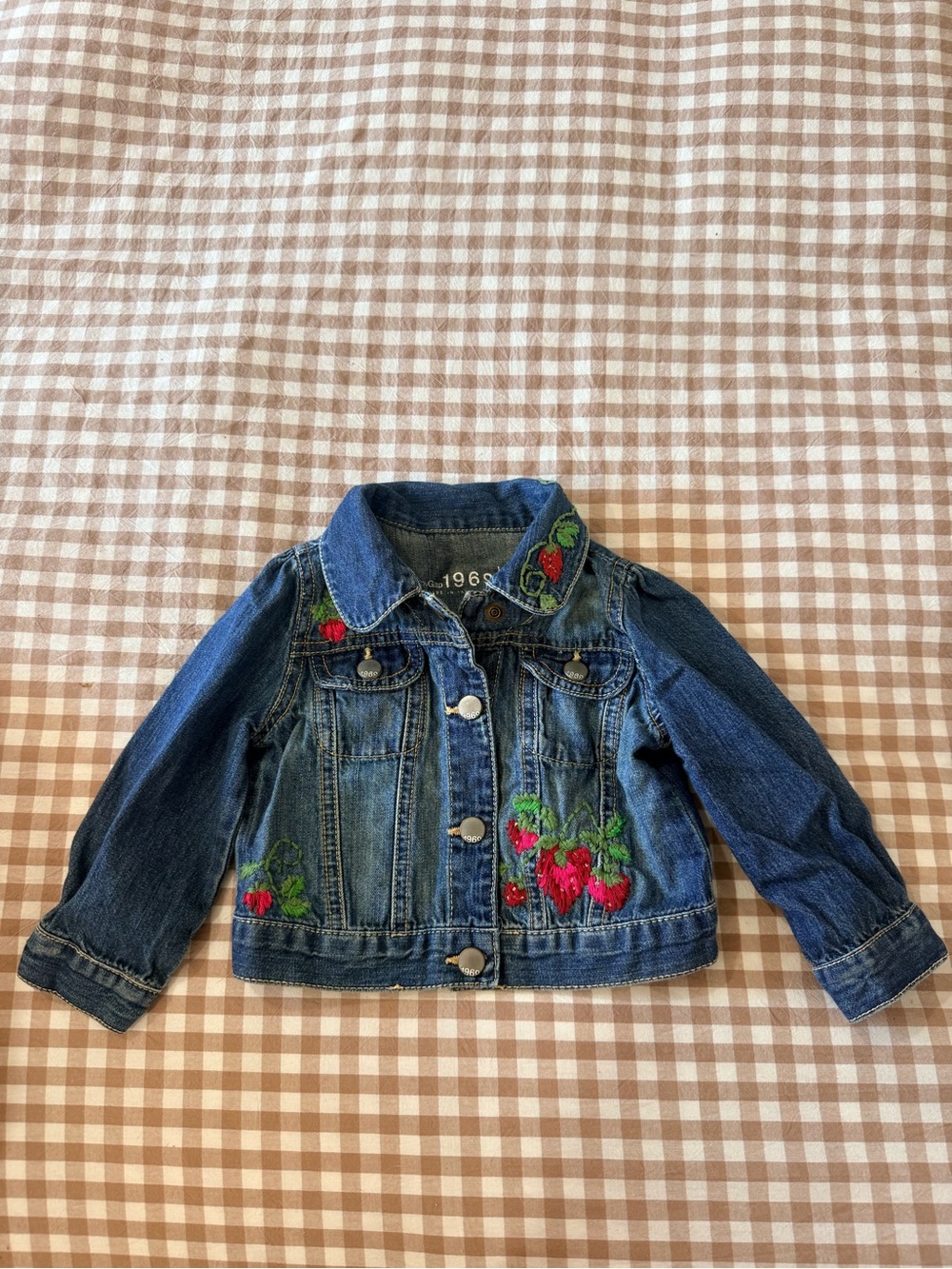 Baby Gap Girls' Blue Denim Jacket with Embroidered Strawberries